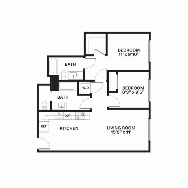 Two Bed Two Bath F1 720 floor plan